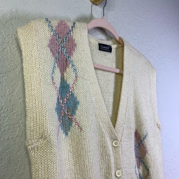 CATALINA Cream Argyle Acrylic Wool Cardigan Sweater Vest Size‎ Medium - Picture 2 of 11